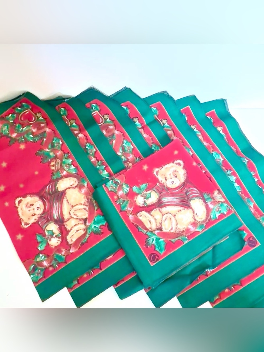 Vintage 1990s Christmas Teddy Bear Napkins Set of 8